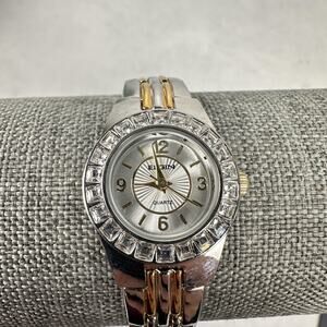 Elgin Watch Womens 23mm Silver Dial Crystal Bezel Two Tone Dress New Battery
